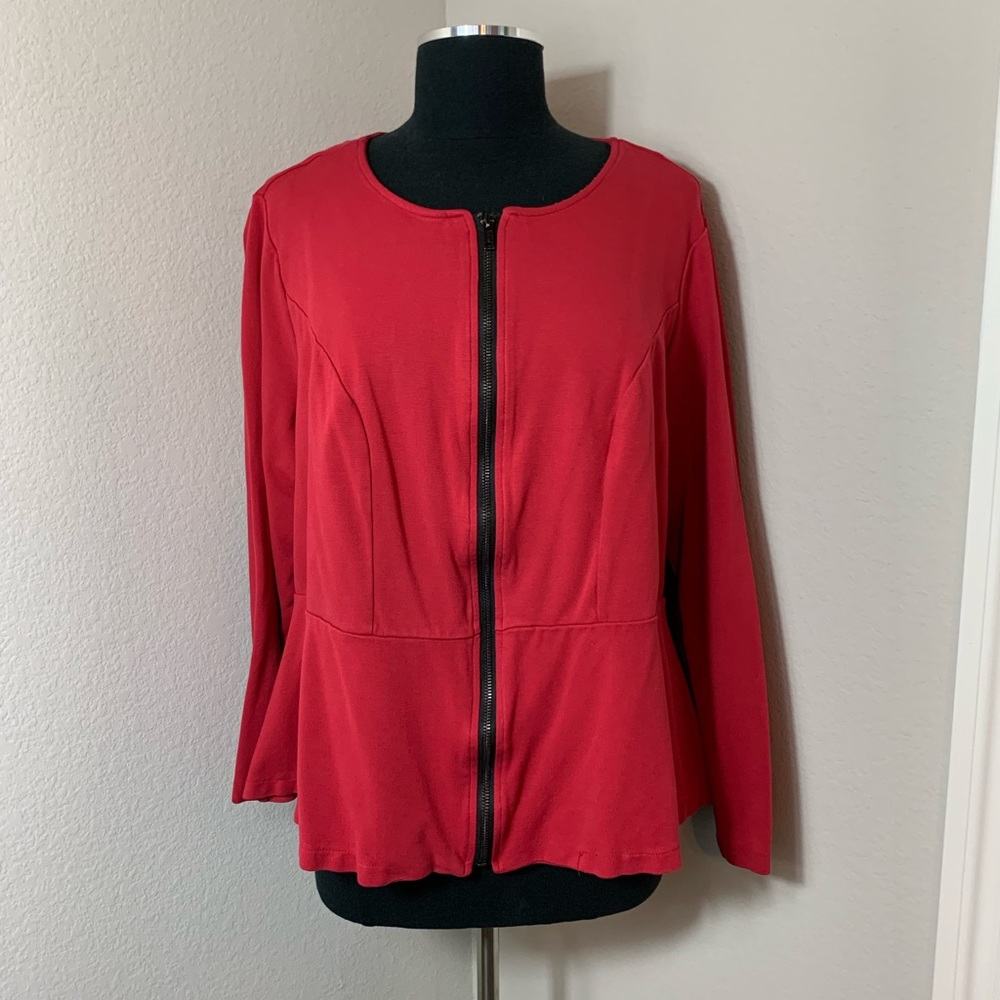 Torrid Red Peplum Jacket with Black Zipper.  Size 2